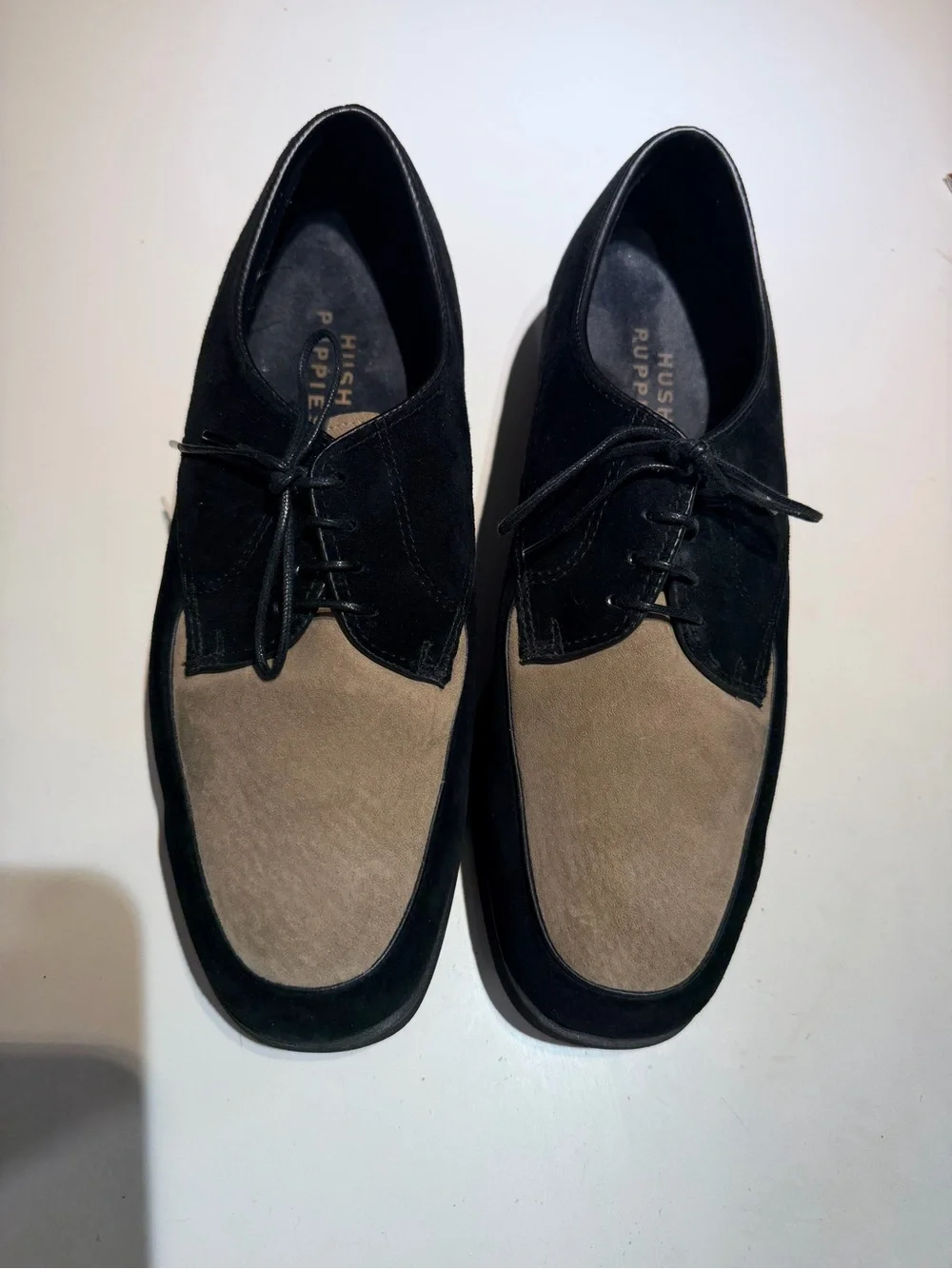 Hush Puppies Men's Black and Tan Two-Tone Suede Derbys